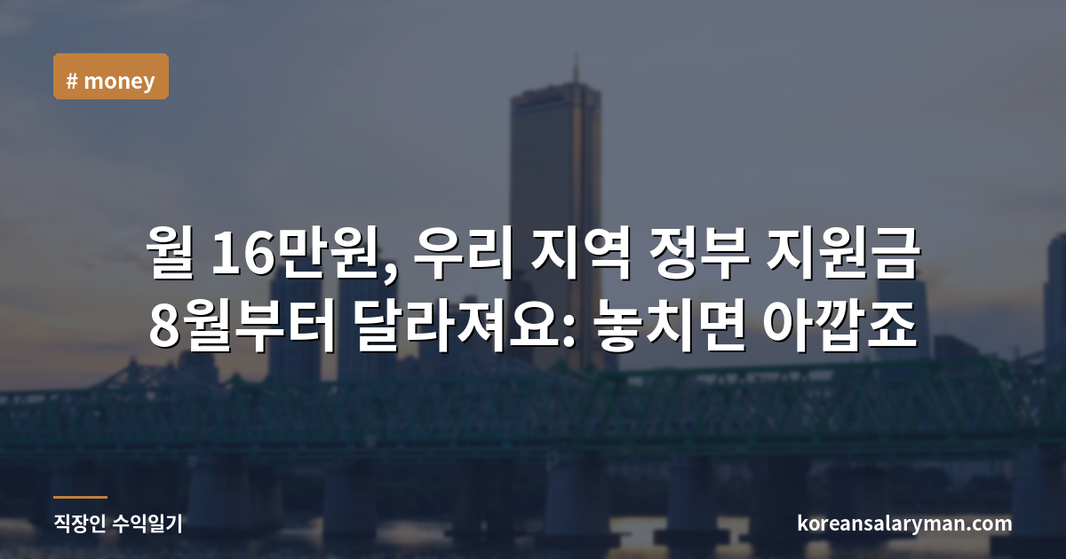 월 16만원, 우리 지역 정부 지원금 8월부터 달라져요: 놓치면 아깝죠